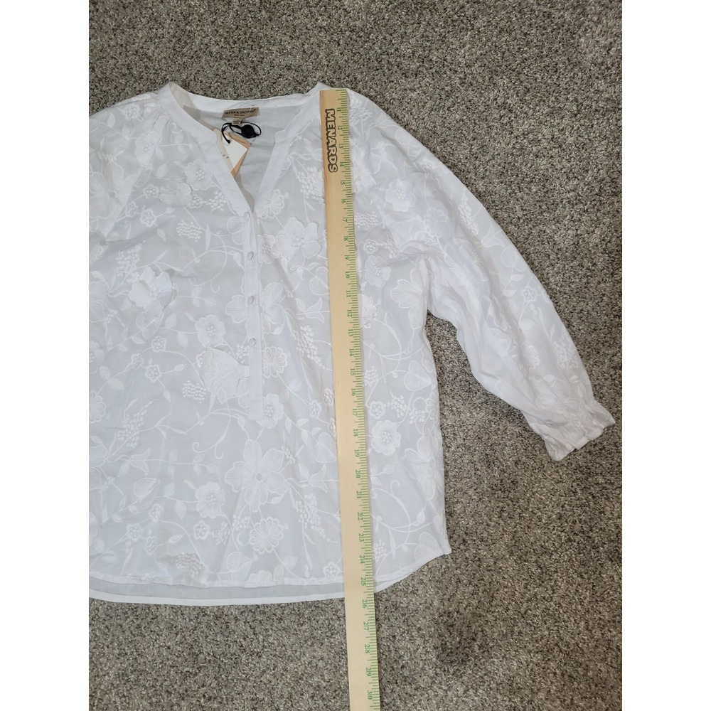 Hester Orchard Anthropologie Womens Small Embroidered Floral White Blouse Boho - Picture 8 of 13